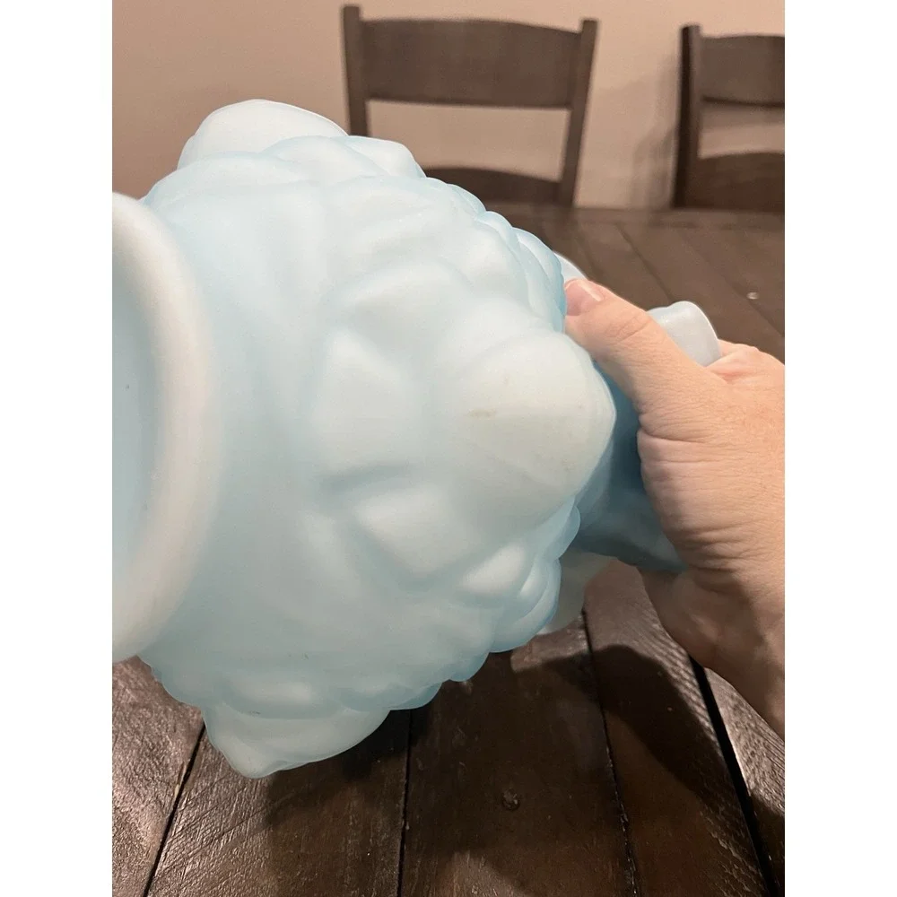 FENTON for LG Wright WILD ROSE Blue Satin Glass PUFFY Cabbage ROSES Vase 8‎ 1/2